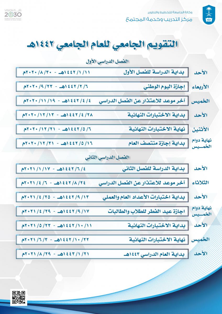 التقويم الدراسي ١٤٤٢ جامعة الملك سعود
